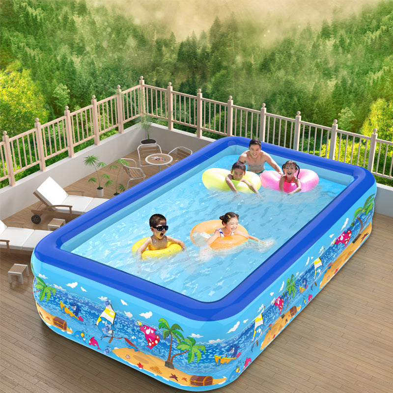 PISCINE GONFLABLE FAMILIALE - Dimensions (3 m de long, 1,80 m de large, 0,56 m de profondeur) + POMPES + BALLES