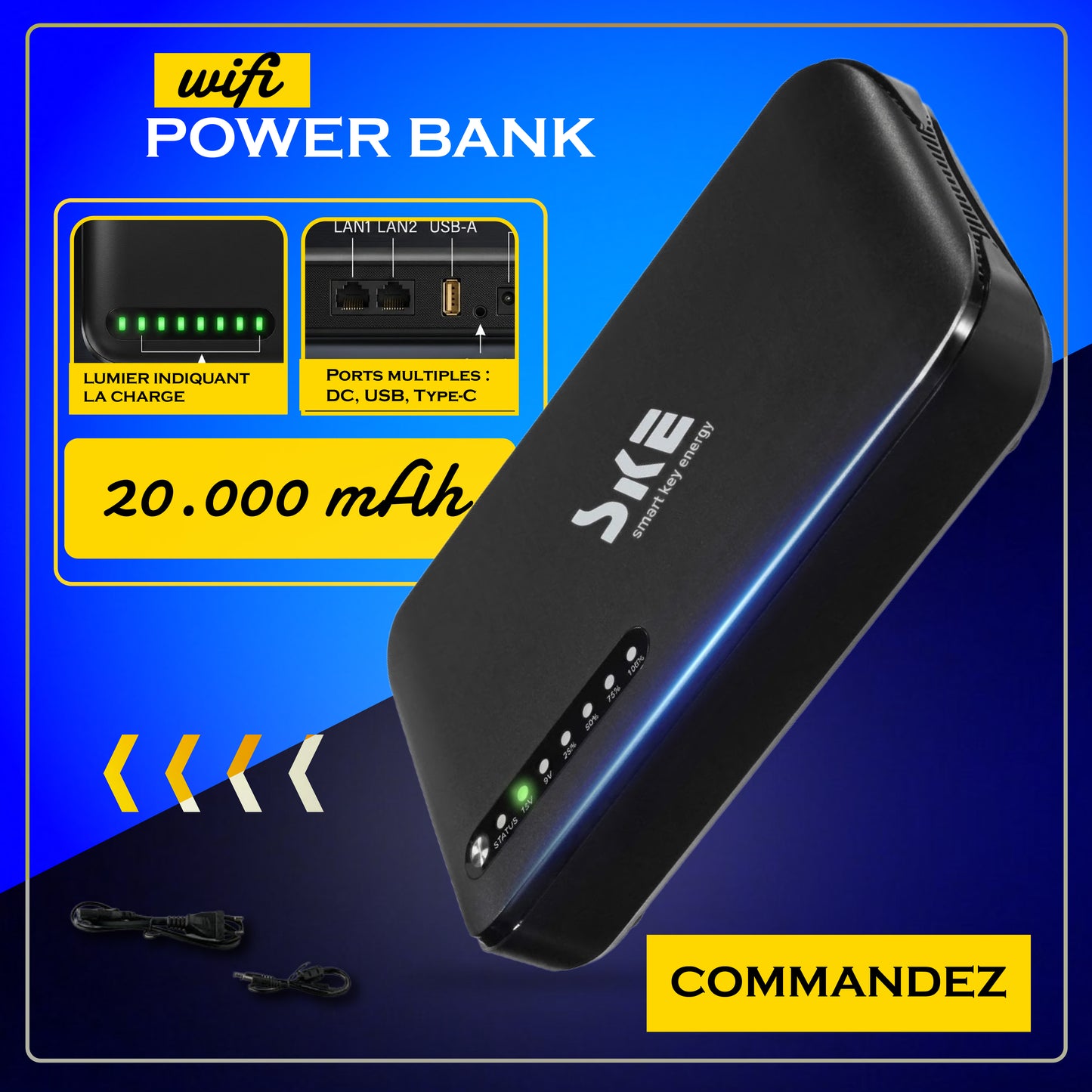 POWERBANK  UNIVERSEL POUR WIFI ET CAMERAS -Mini UPS Onduleur 20000mAh (A DIEU LES PANNES D'INTERNET APRES LES COUPURES D'Electricité)